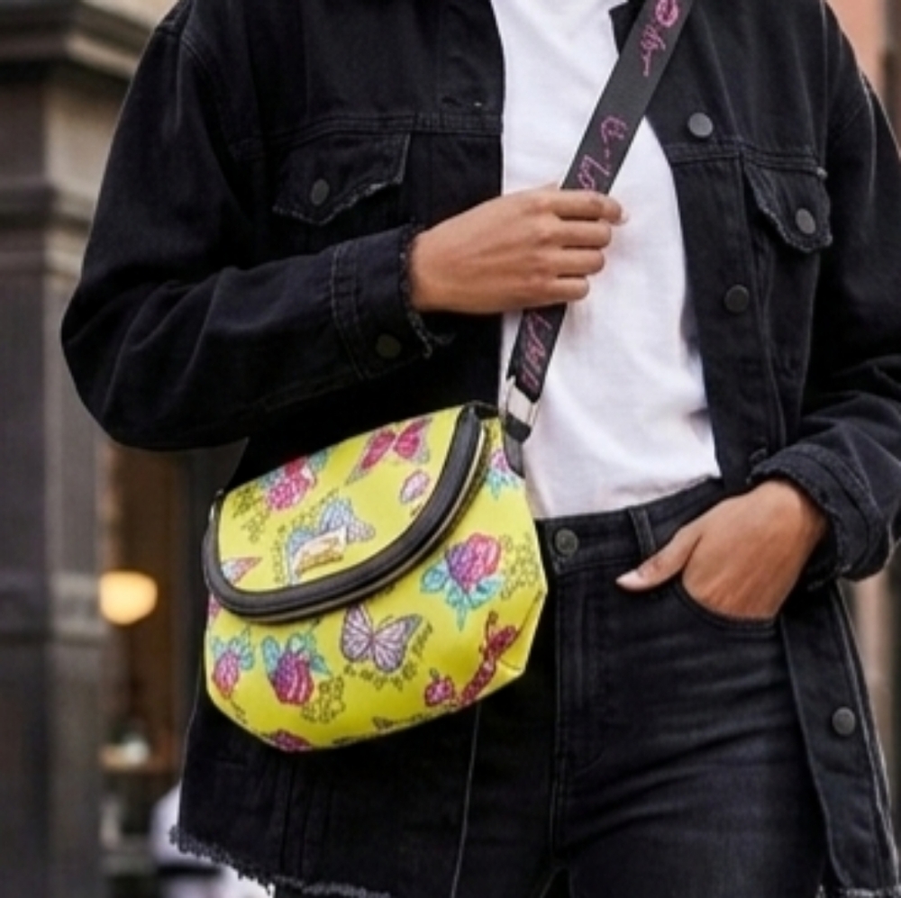 Betsey Johnson Yellow Butterfly Crossbody Purse with Black Trim